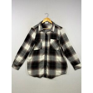Grunge Weekends Everyday Womens XL Brown Plaid Flannel Button Down Shirt